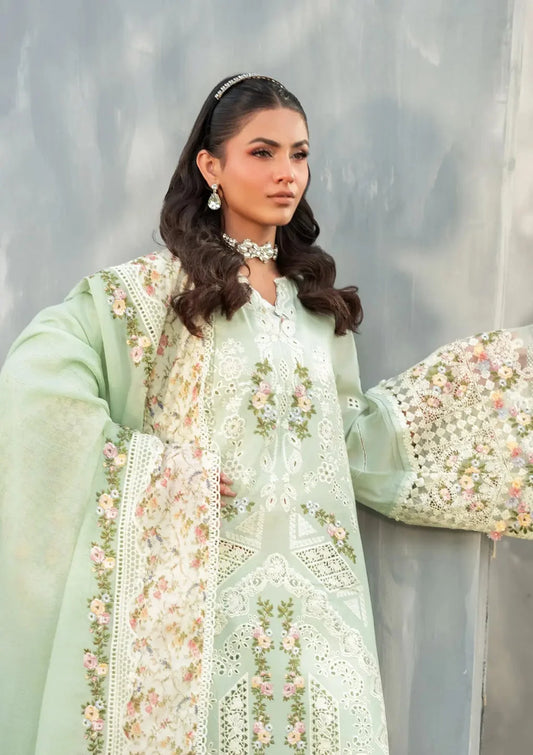 Light Green Lawn Embroidered Dress with Premium Khadi net Dupatta