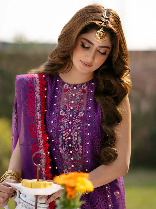 Deep Plum Lawn Dress Design with Premium Khadi net Dupatta for Women Summer Collection 2026