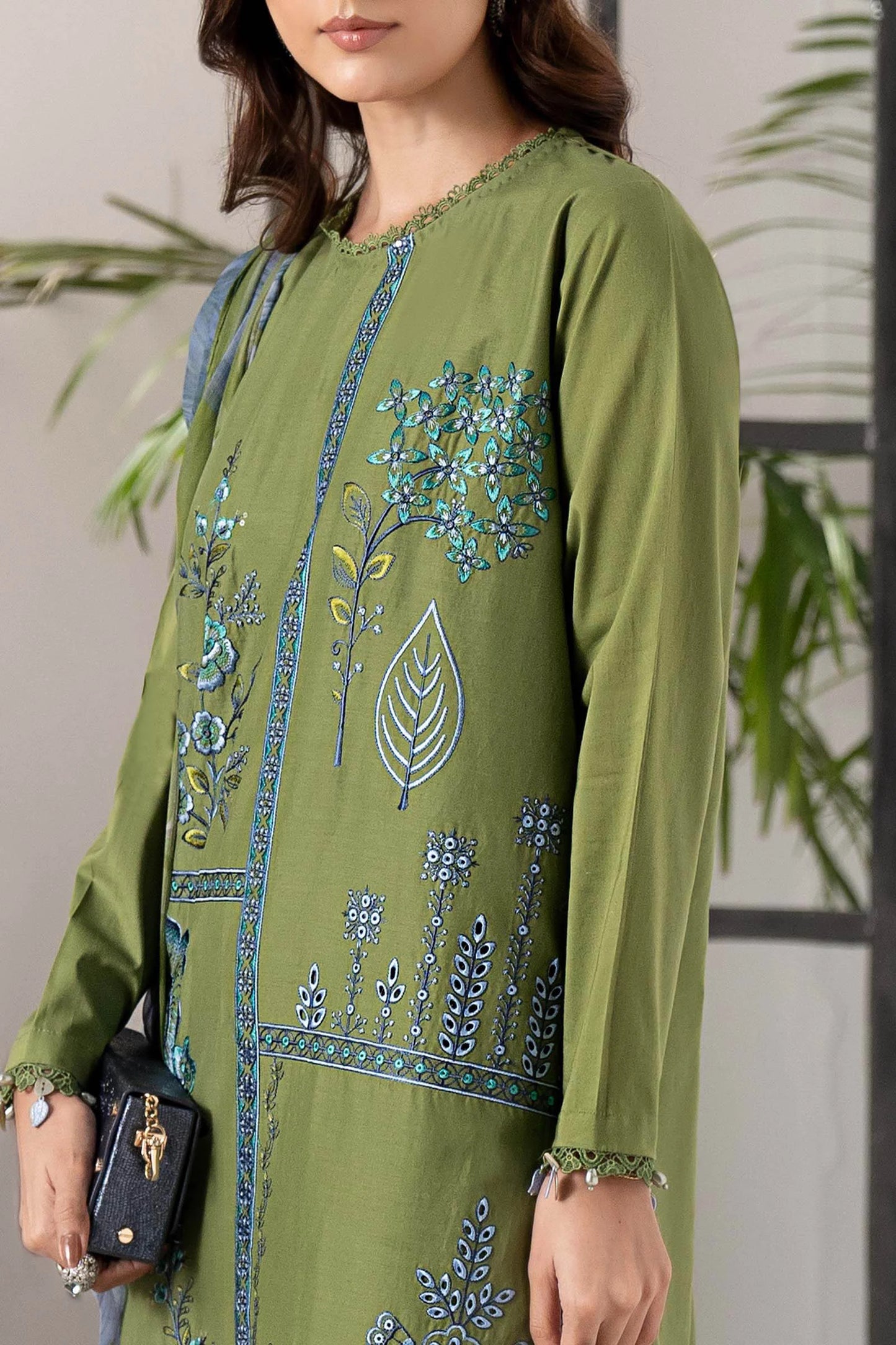 Embroidered Lawn Dress with Printed Chiffon Dupatta