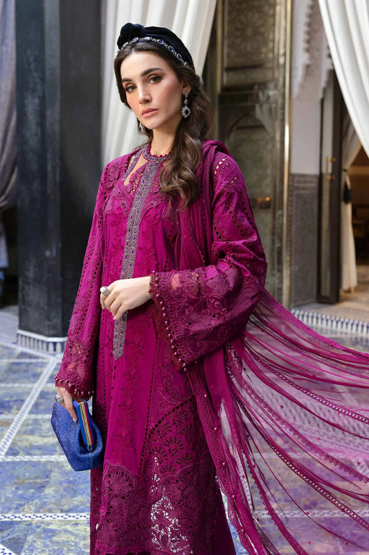 3-Piece Embroidered Magenta Lawn Outfit with Premium Chiffon Dupatta