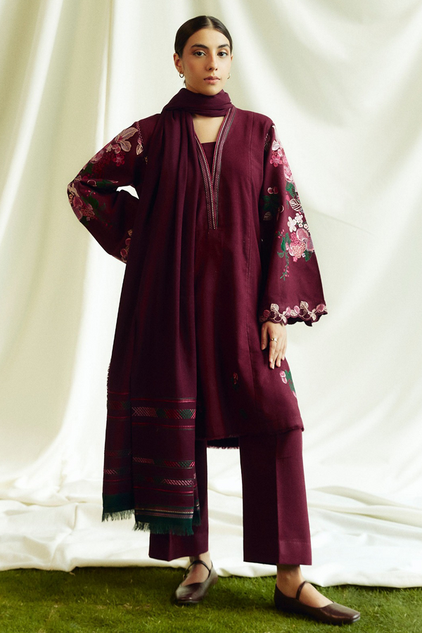COCO ZARA SHAH JAHAAN | DHANAK | Embroidery | Unstitch | 3PC | SI - F - 110 - Mairoon
