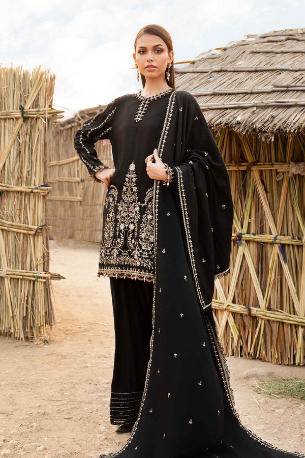 PREMIUM EMBROIDERED LAWN | UNSTITCH | 3PC | SI - F - 6030 - BLACK
