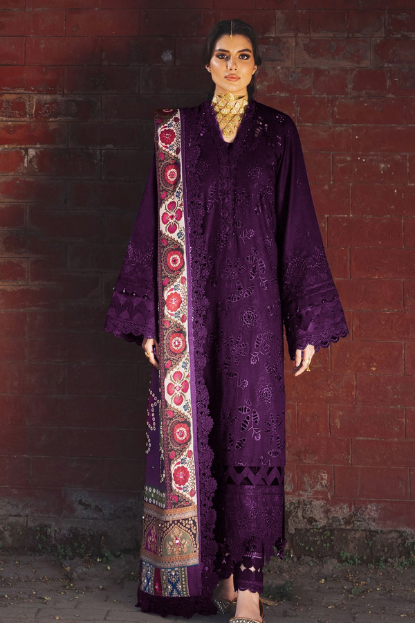 PREMIUM EMBROIDERED LAWN | UNSTITCH | 3PC | SI - F - 6029 - PURPLE