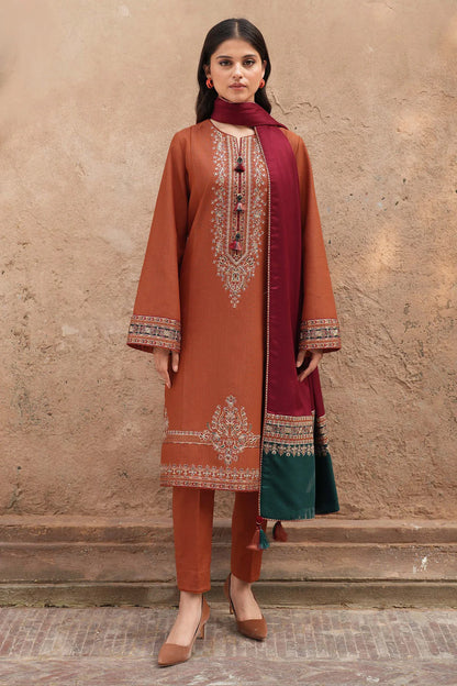 3-Piece Embroidered Dress with Printed Dupatta | Traditional Design