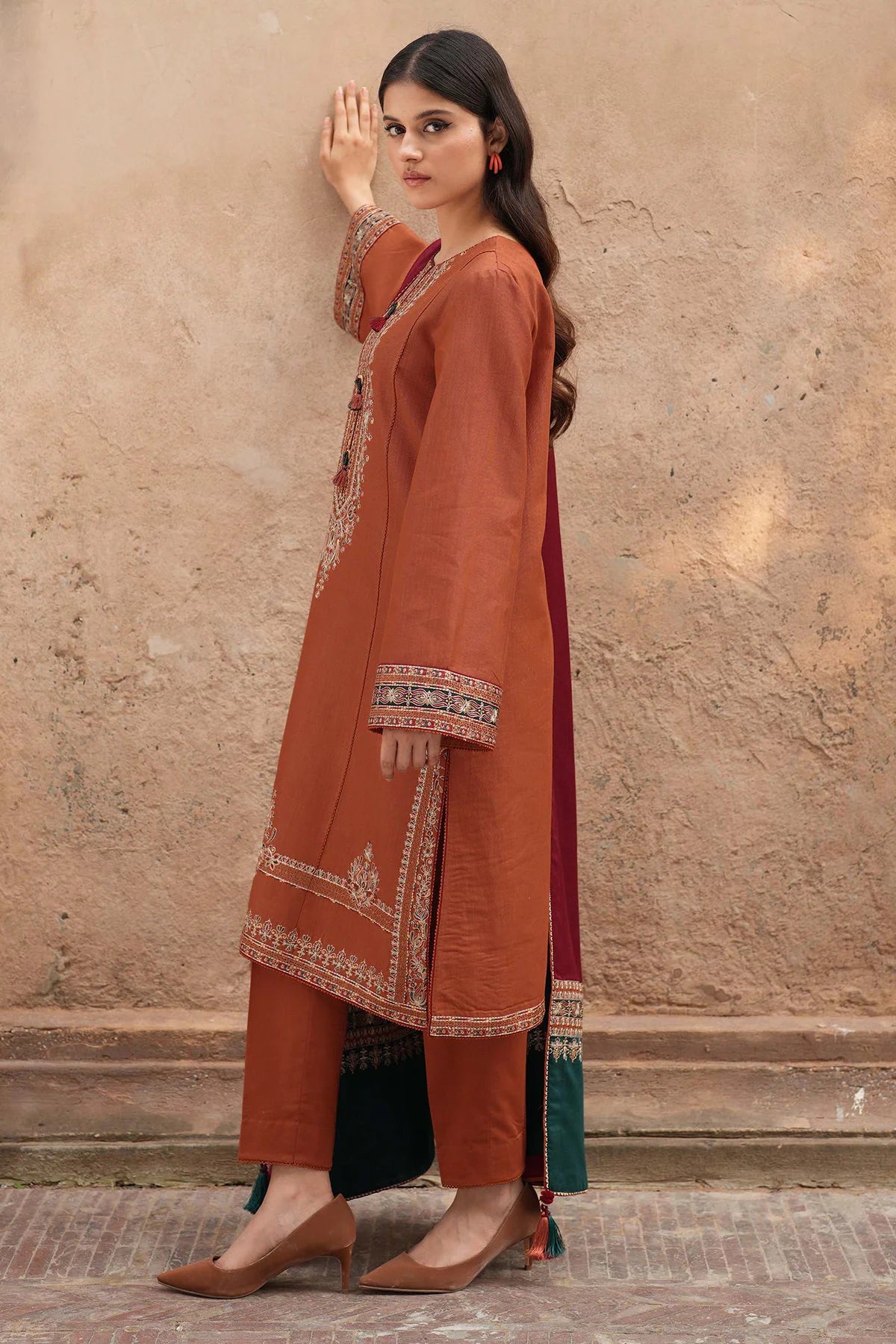 3-Piece Embroidered Dress with Printed Dupatta | Traditional Design