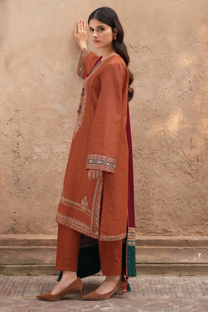 3-Piece Embroidered Dress with Printed Dupatta | Traditional Design