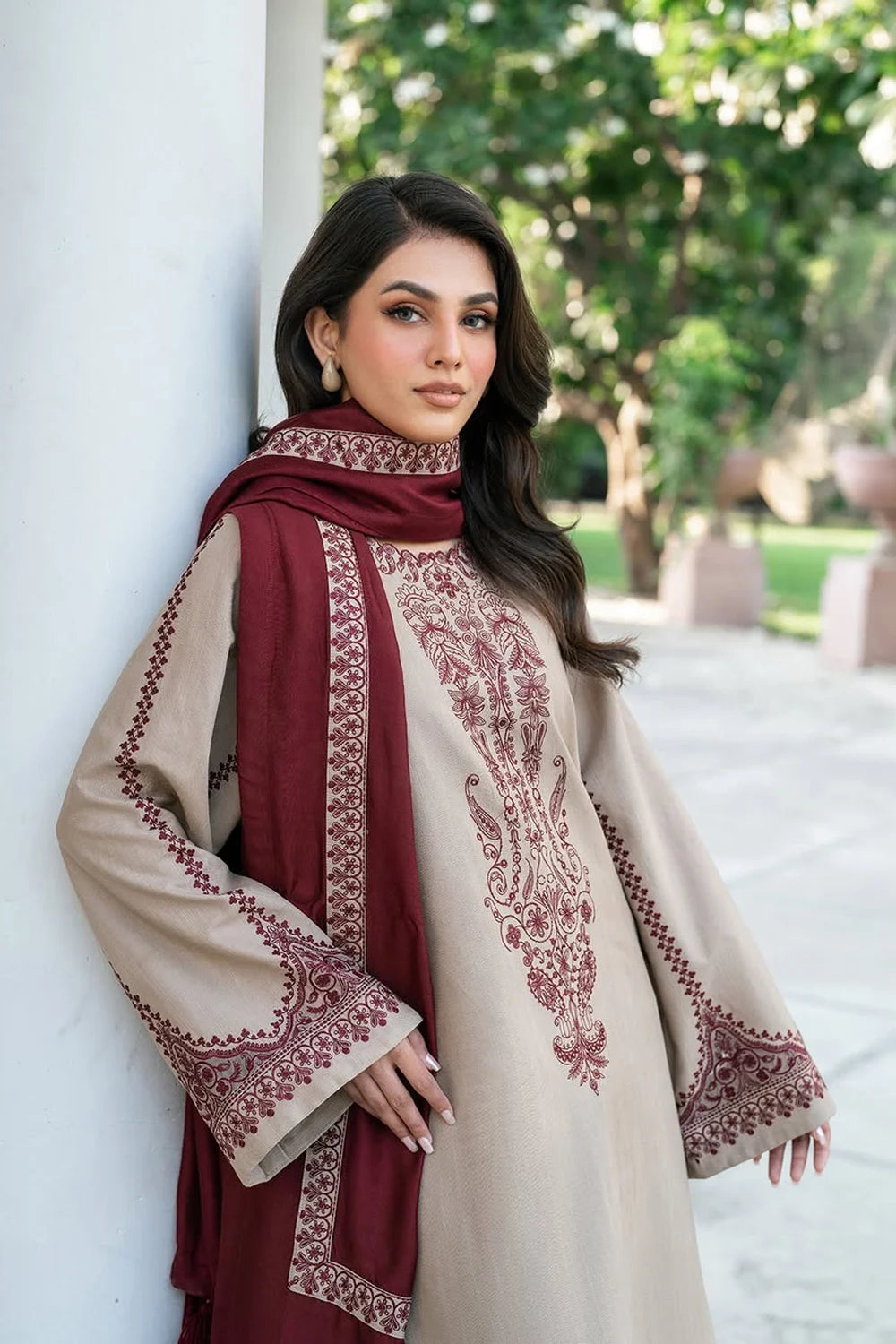 3-Piece Dress Design in Lawn Premium Fabric with Bamber Sahfoon Dupatta