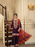Traditional Embroidered Lawn Dress with Embroidered Trouser and Sleves, Digitaly Printed Bamber Sahfoon Dupatta.