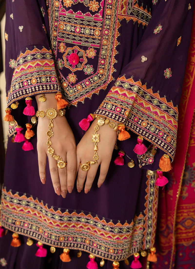 3-Piece Traditional Luxury Embroidered Outfit with Embridered Sleves and Trouser