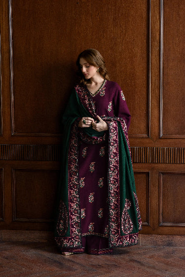TrendingLawn Out for Eid and Summer Clothing, Premium Dress Design in Dark Purple/ Magenta Color with Embroidered Bamber Sahfoon Dupatta