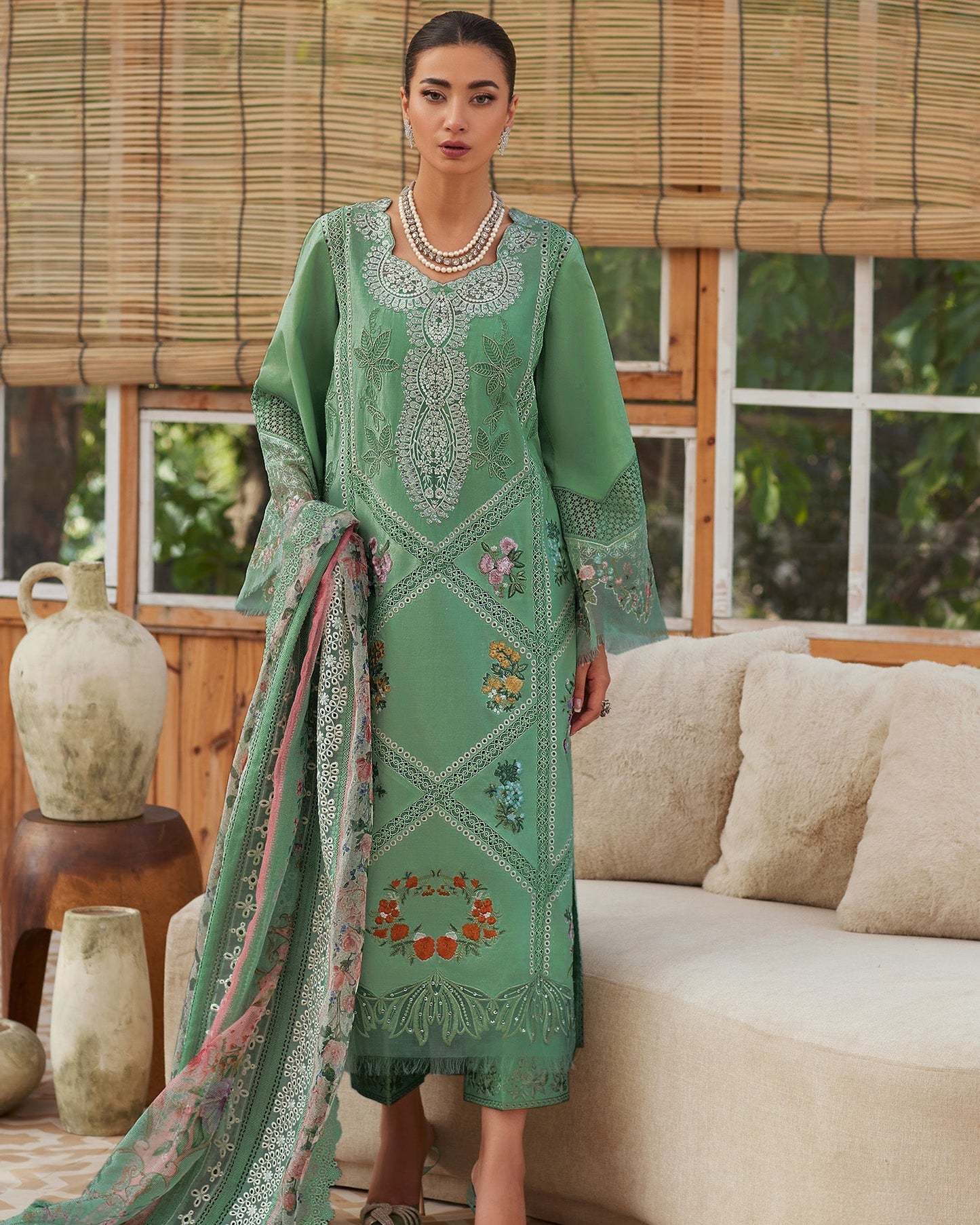 The Coral Green | Embroidered Eid Collection