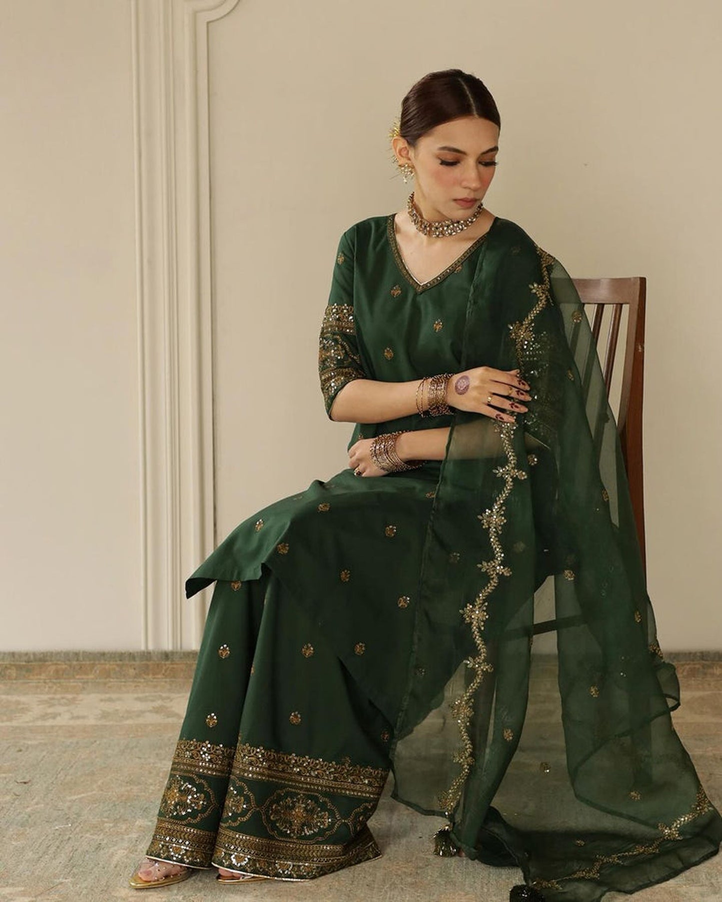 The Bottle Green | Embroidered Eid Collection