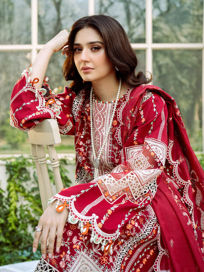 3-Piece Embroidered Lawn Dress with Khadi net Dupatta