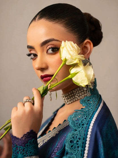 3-Piece Embroidered Lawn Dress Design for Summers with Slub Munaar Dupatta