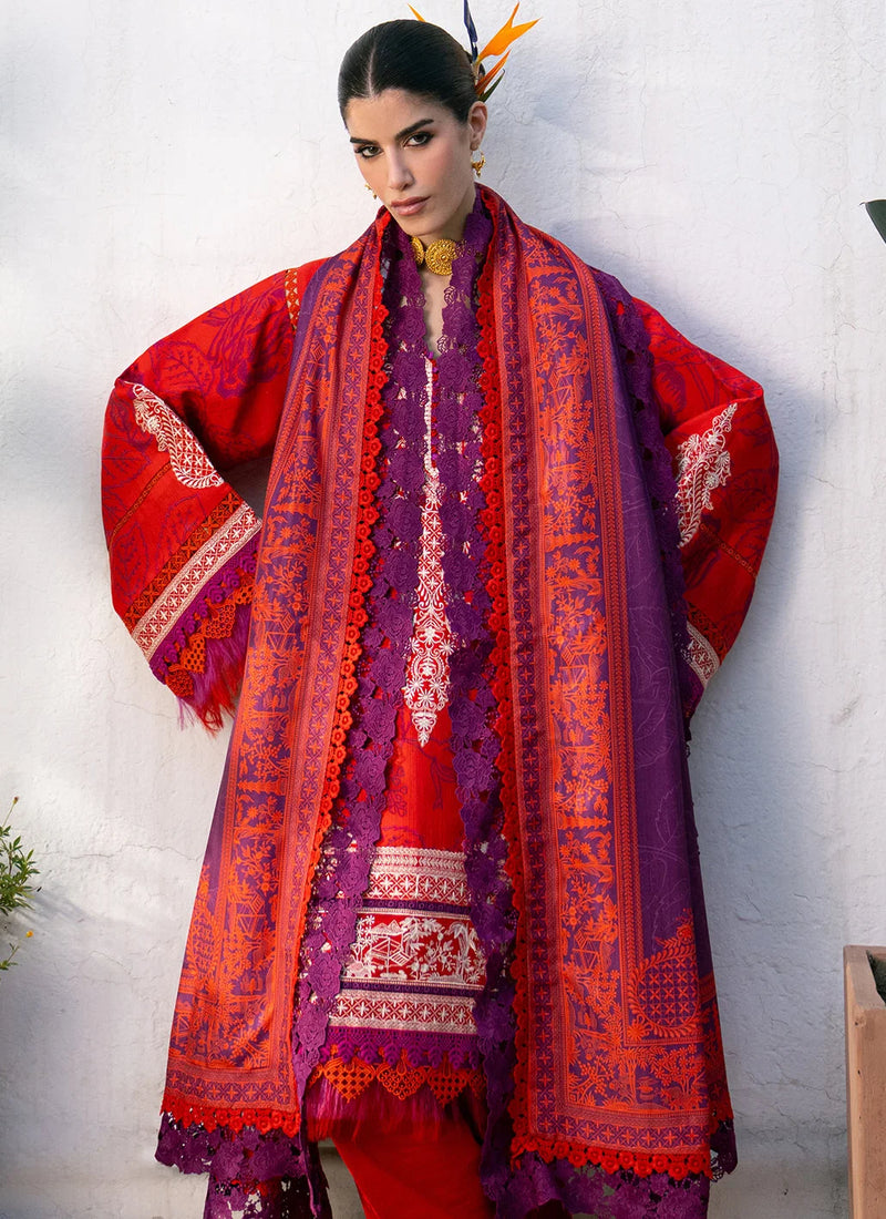 3-Piece Embroidered Red Color Lawn Dress for Summer and Eid Collection 2026