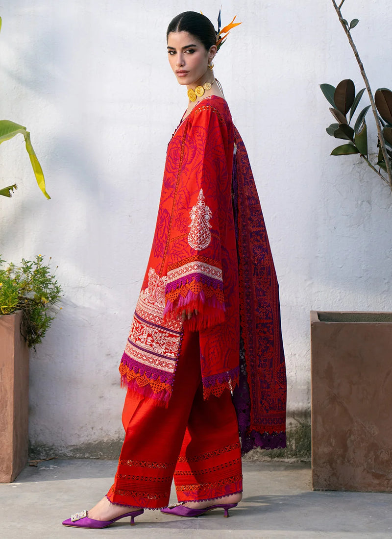 3-Piece Embroidered Red Color Lawn Dress for Summer and Eid Collection 2026