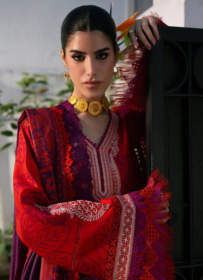 3-Piece Embroidered Red Color Lawn Dress for Summer and Eid Collection 2026