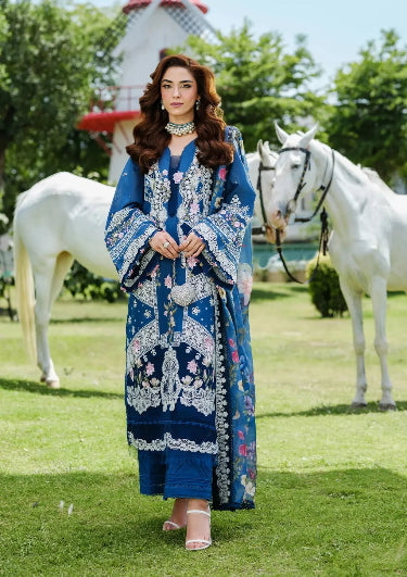 3-Piece Embroidered Lawn Dress Design with Printed Chiffon Dupatta