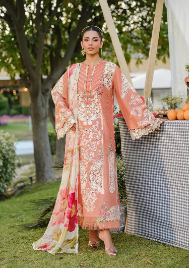 3-Piece Lawn Embroidered Dress with Chikkankaari, Embroidered Sleves, Printed Chiffon Dupatta