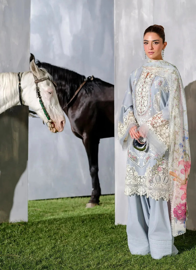 Gray Color Embroidered Lawn Dress with Premium Printed Chiffon Dupatta