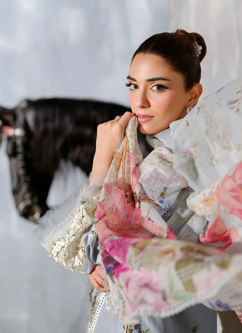 Gray Color Embroidered Lawn Dress with Premium Printed Chiffon Dupatta