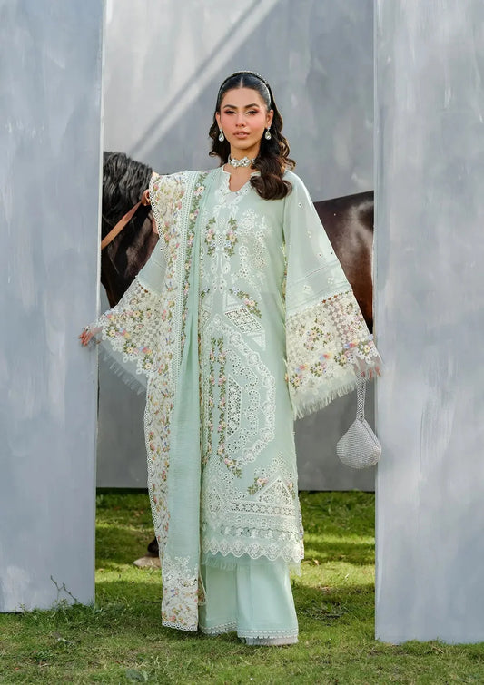 Light Green Lawn Embroidered Dress with Premium Khadi net Dupatta