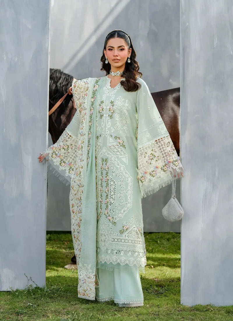 Light Green Lawn Embroidered Dress with Premium Khadi net Dupatta