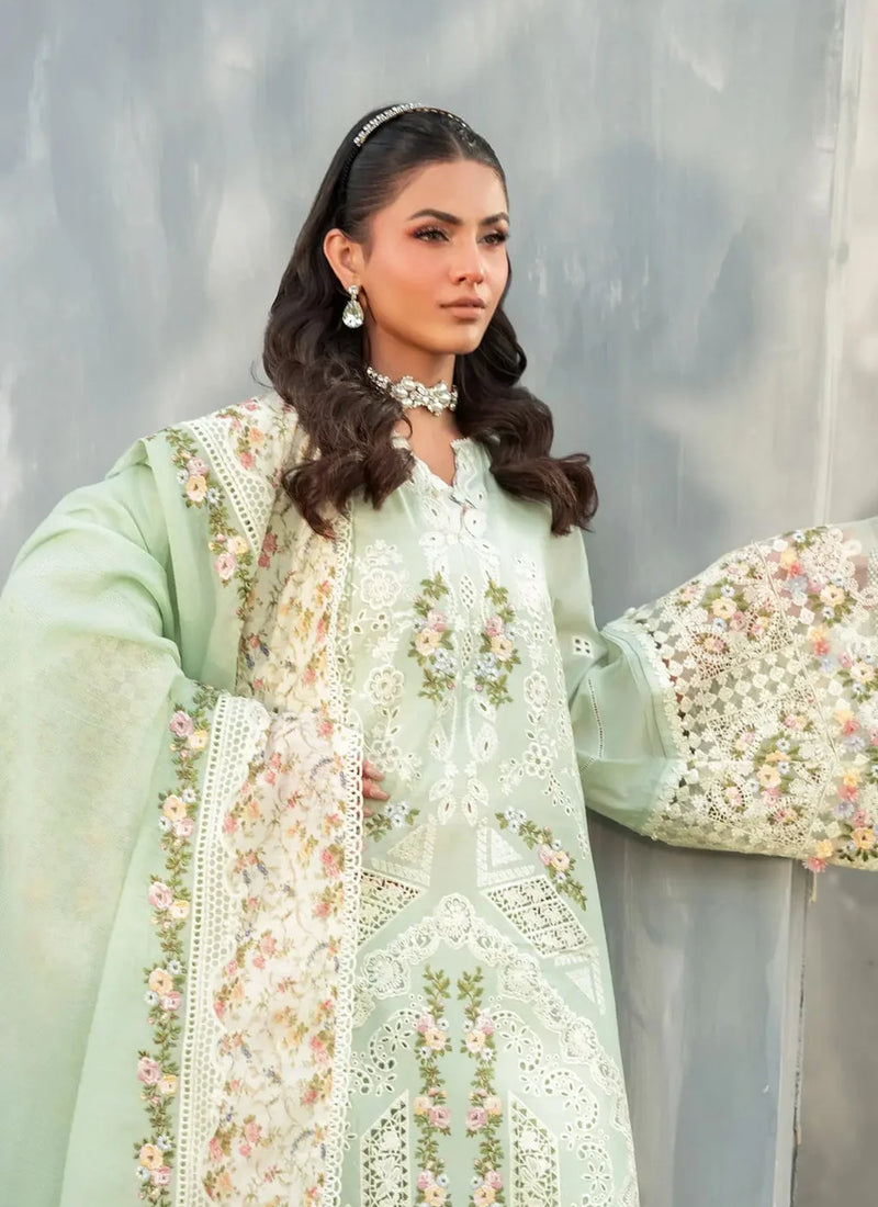 Light Green Lawn Embroidered Dress with Premium Khadi net Dupatta
