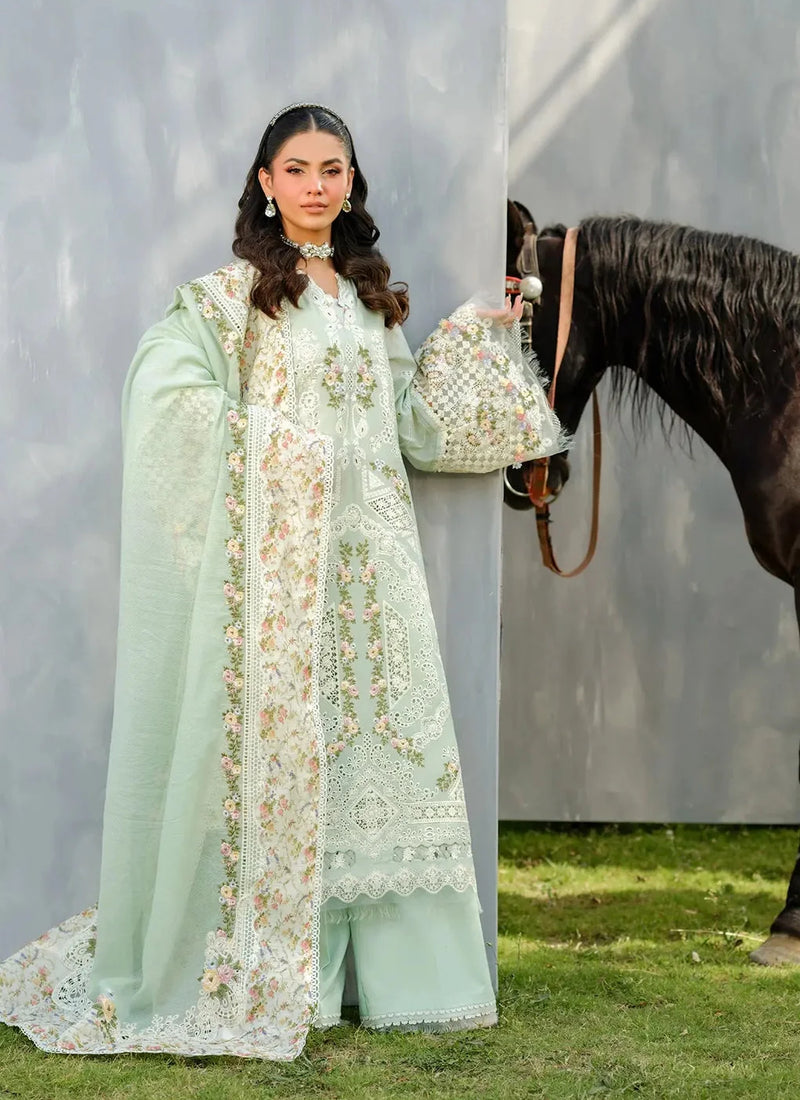 Light Green Lawn Embroidered Dress with Premium Khadi net Dupatta