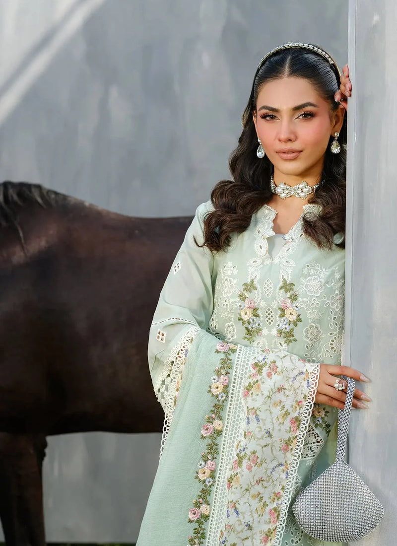 Light Green Lawn Embroidered Dress with Premium Khadi net Dupatta