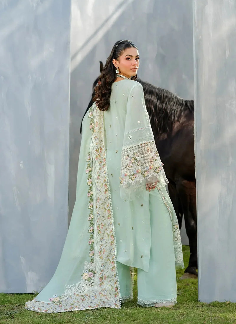 Light Green Lawn Embroidered Dress with Premium Khadi net Dupatta