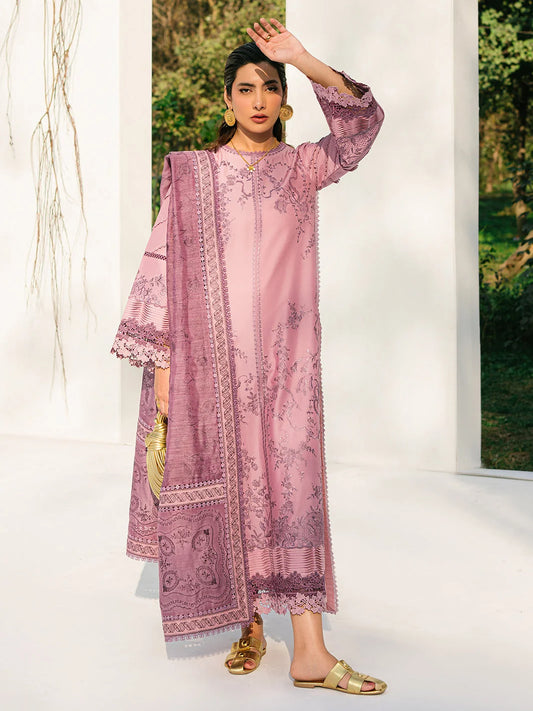 3-Piece Embroidered Lawn Outfit with Premium Khadinet Dupatta