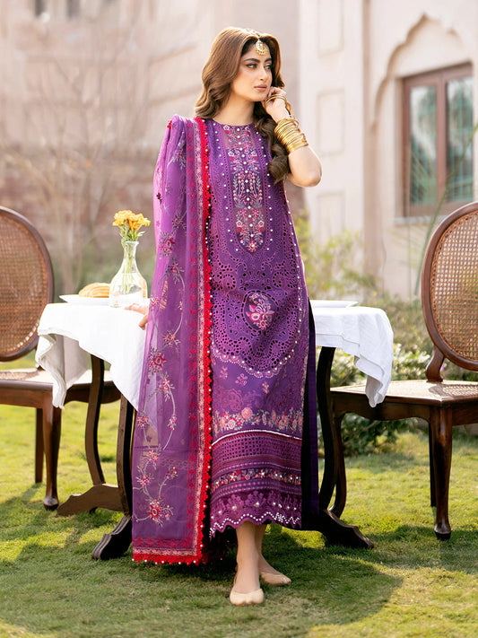 Deep Plum Lawn Dress Design with Premium Khadi net Dupatta for Women Summer Collection 2026