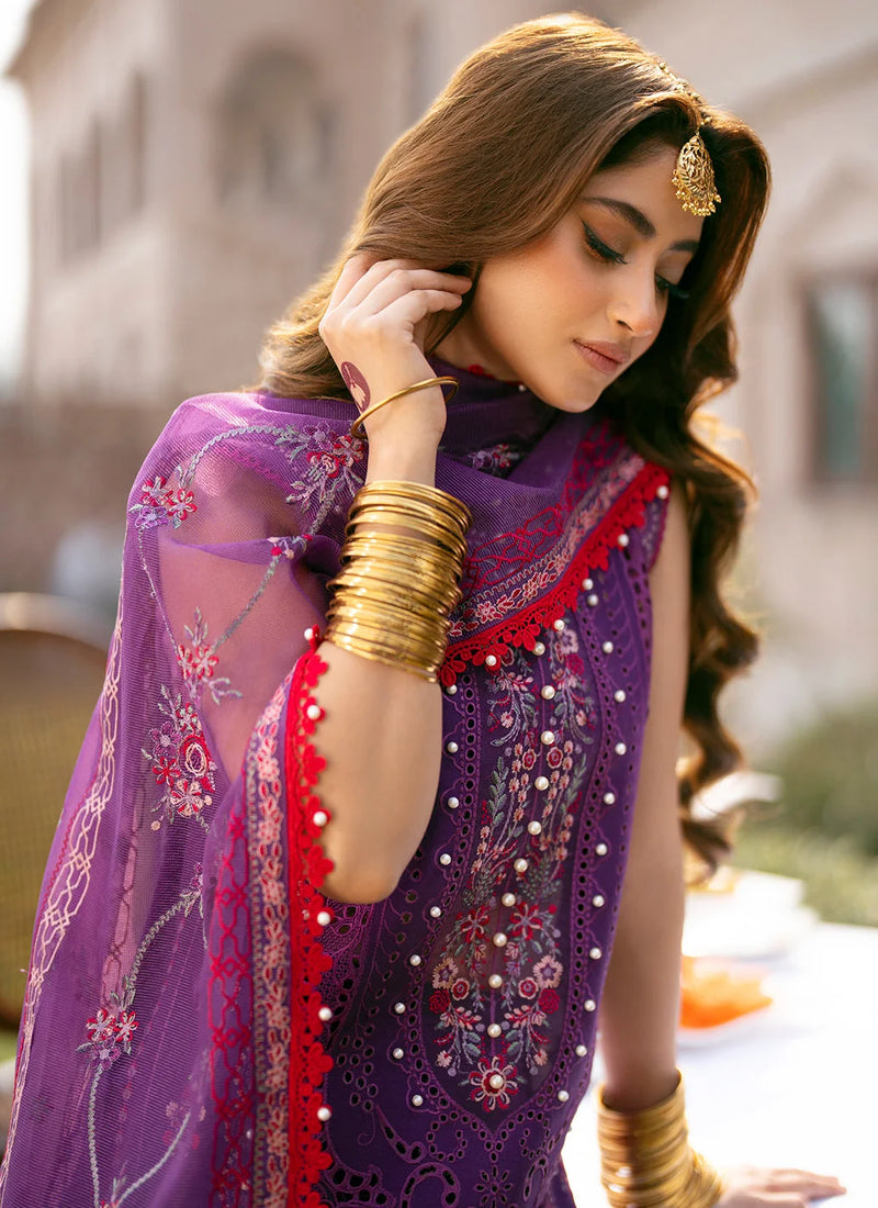 Deep Plum Lawn Dress Design with Premium Khadi net Dupatta for Women Summer Collection 2026