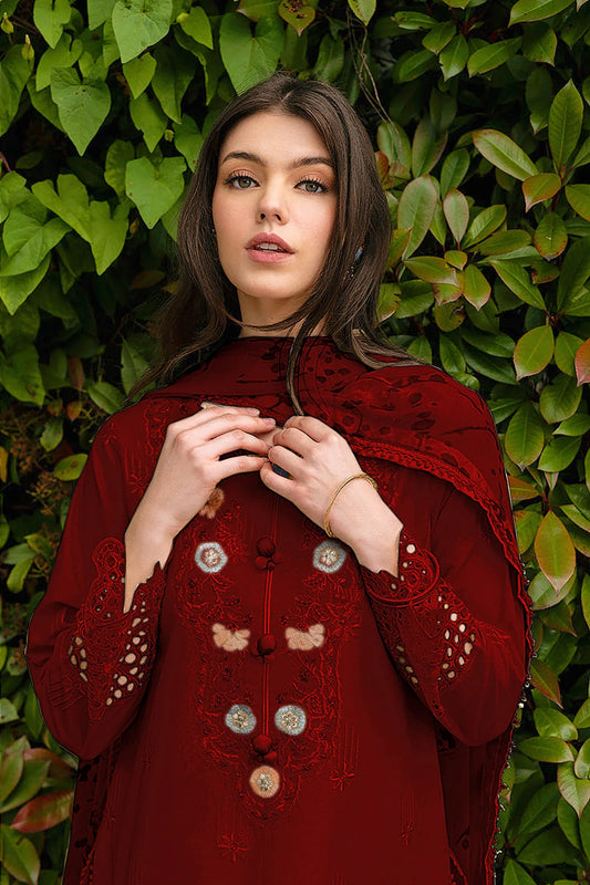 Red Color 3-Piece Embroidered Lawn Dress Desifgn for Summer Collection 2026