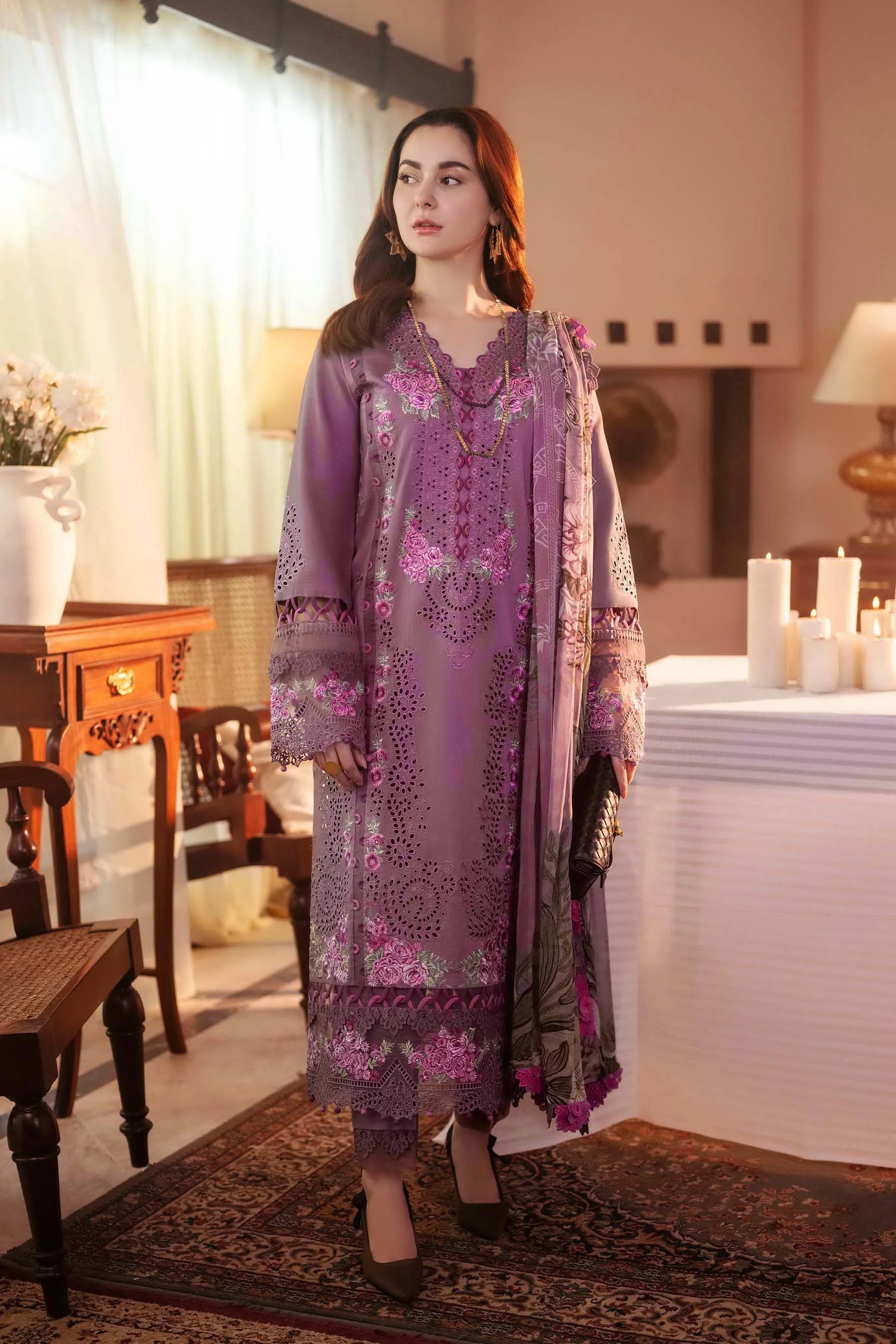 Pruple Color Dress in Lawn Fabric