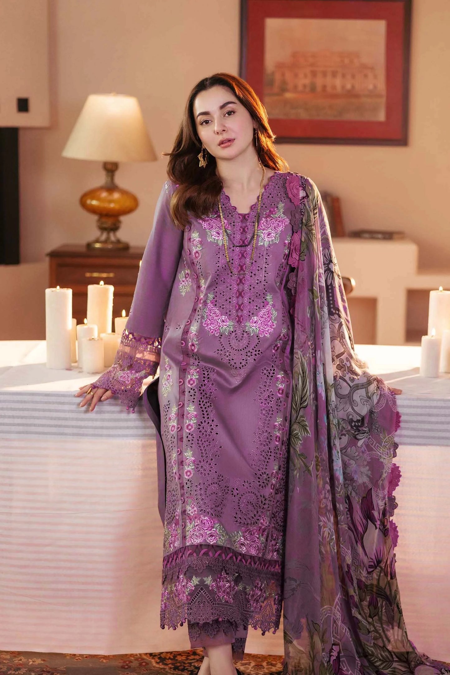 Pruple Color Dress in Lawn Fabric