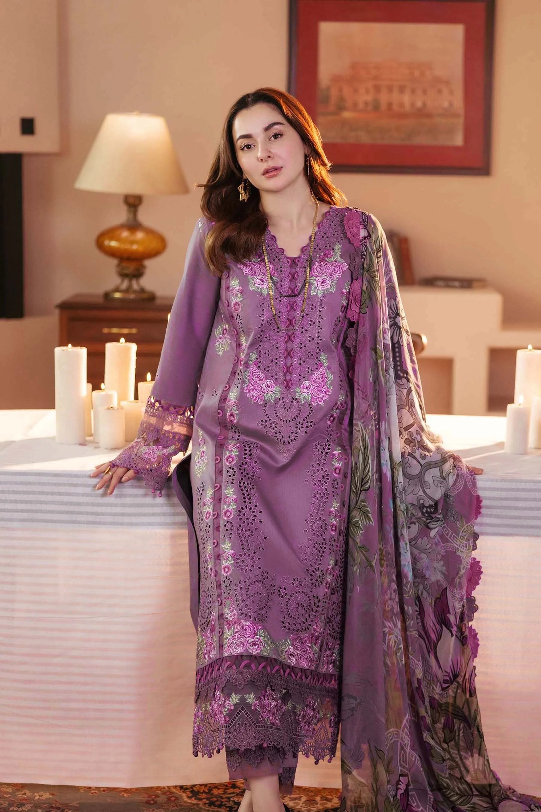 Pruple Color Dress in Lawn Fabric