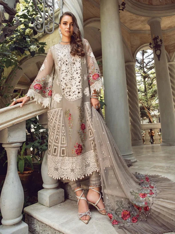 3-Piece Lawn Embroidered Dress Design with Khadi net Dupatta
