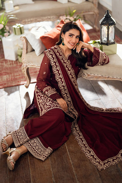 3-Piece Embroidered Lawn Dress Design with Printed Chiffon Dupatta