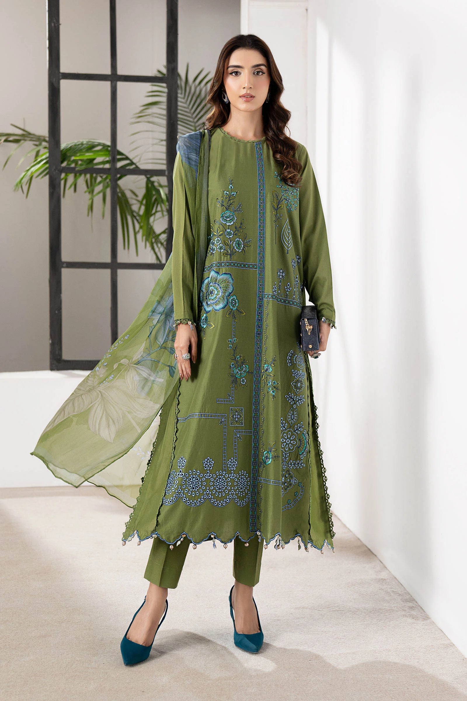 Embroidered Lawn Dress with Printed Chiffon Dupatta