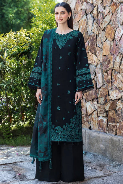 3-Piece Black Embroidered Lawn Dress Design with Chiffon Printed Dupatta