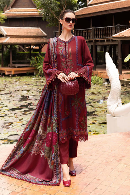 Embroidered Lawn Dress in Rich Dark Maroon color for women's summer clothing 