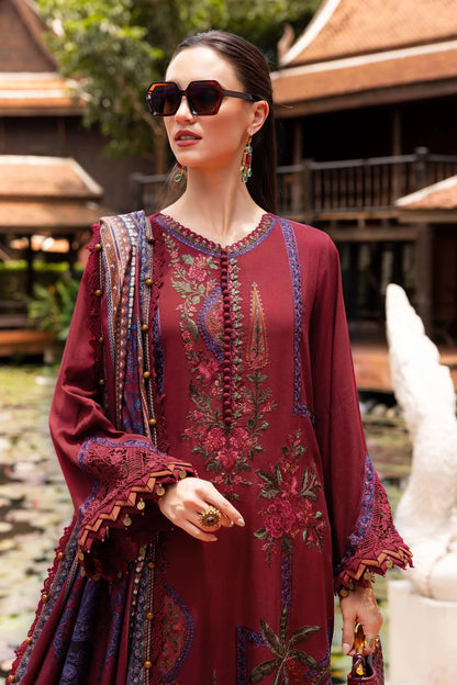 Embroidered Lawn Dress in Rich Dark Maroon color for women's summer clothing 