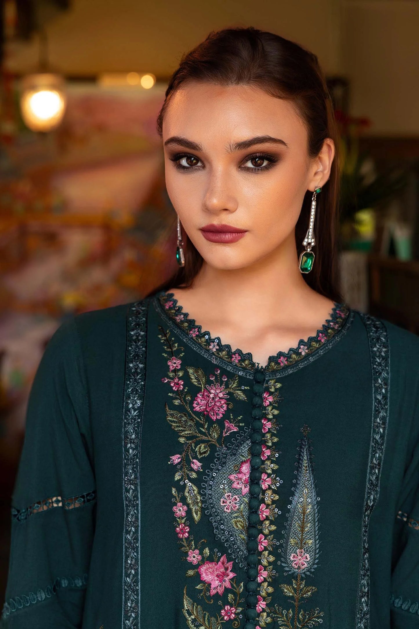 Embroidered Lawn Dress in Bottle Green for women's summer clothing 