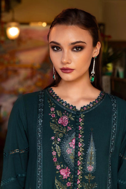 Embroidered Lawn Dress in Bottle Green for women's summer clothing 