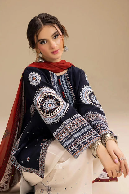 3-Piece Embroidered Lawn Outift with Premium Printed Chiffon Dupatta
