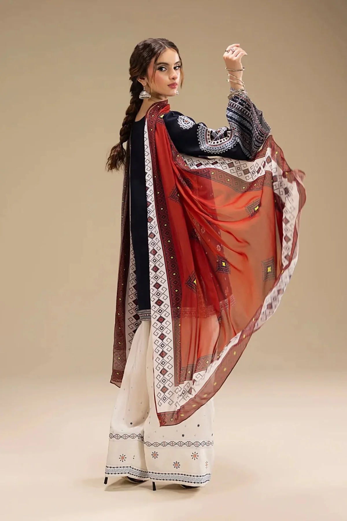 3-Piece Embroidered Lawn Outift with Premium Printed Chiffon Dupatta