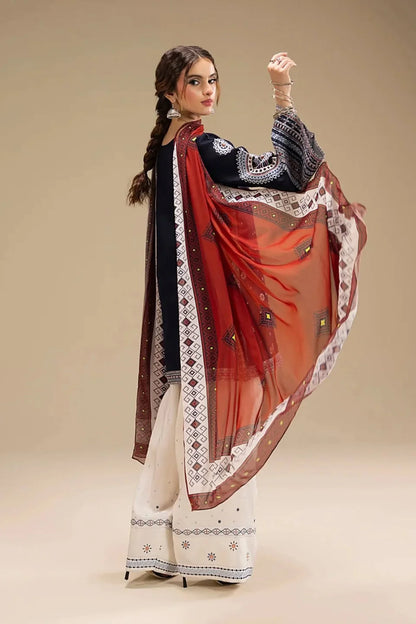 3-Piece Embroidered Lawn Outift with Premium Printed Chiffon Dupatta