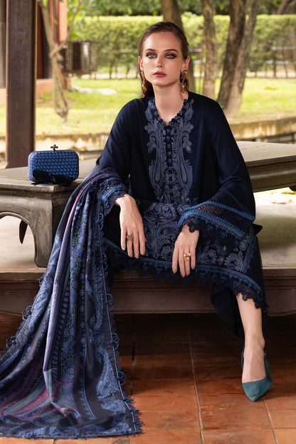3-Piece Embroidered Deep Blue Lawn Dress with Slub Munaar Dupatta